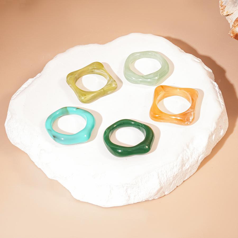 Five-piece Acrylic Smudge Irregular Square Round Ring Simple Jewelry