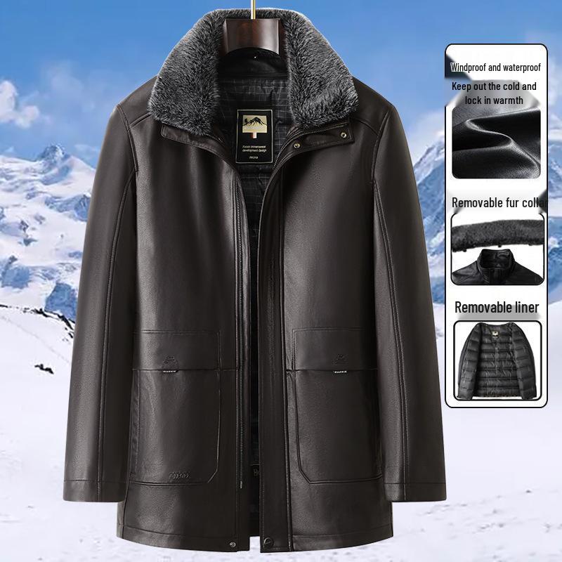 Men's Winter Padded Leather and Cotton Jacket for Middle-aged and Elderly - Warm and Ideal for Dad.