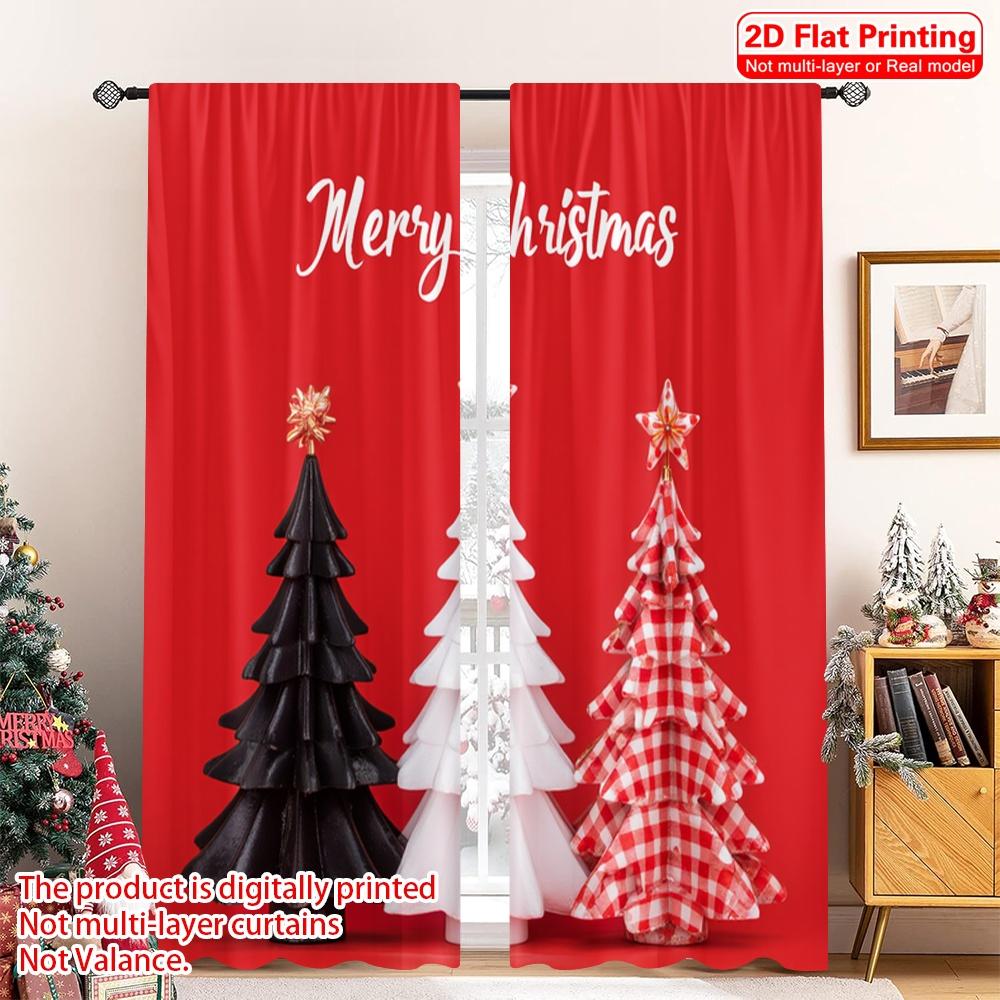

2pcs 2D flat printing Christmas Party Curtain Christmas Trees Plaid Snowflakes Fabric Without Electricity Festive Holiday Use 52.50×116.00 CM 2pcs