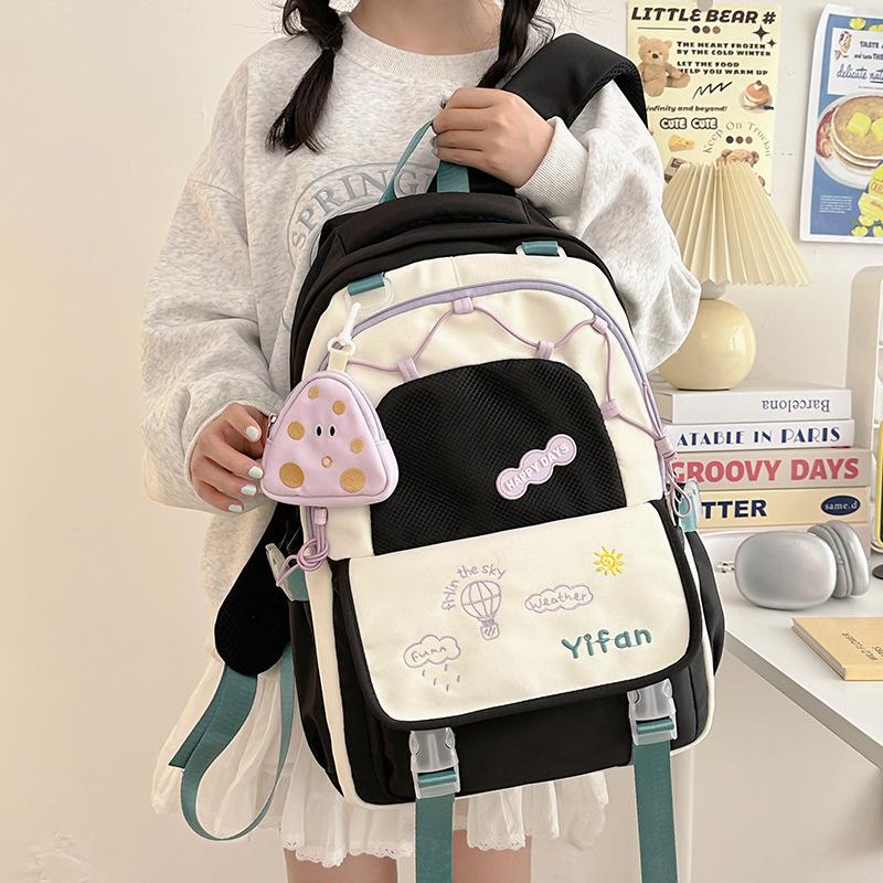 Schoolbag Large capacity schoolbag Female high value versatile high school student embroidery backpack Mori style cute junior high school student