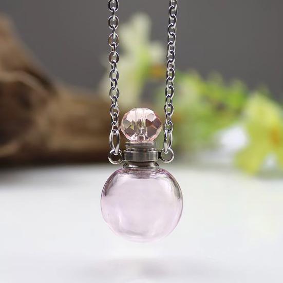 Perfume Vial Pendant Necklace Transparent Aroma Essential Oil Diffuser Pendant Refillable Spherical Perfume Bottle Necklace for Women Unique Jewelry