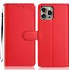 For iPhone 15 Pro Max Wallet Case with Strap/Multiple Card Slots Solid Color Leather Stand Phone Cover