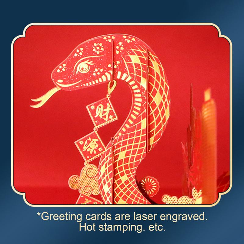 2025 Happy New Year Greeting Cards Pop Up 3D Snake Blessing Postcards With Envelope Chinese Spring Festival Party Supplies
