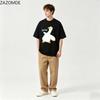 ZAZOMDE 2026 New Retro Doodle Animal T Shirt Fluffy White Goose with Wow Slogan Graphic Print Casual Hip Hop Oversized Tops