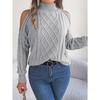 Women's Off-Shoulder High Neck Cable- Sweater - Soft Stretchy Long Sleeve Pullover, Solid Color Casual Chic Fall Winter Top, Highneck Pullover
