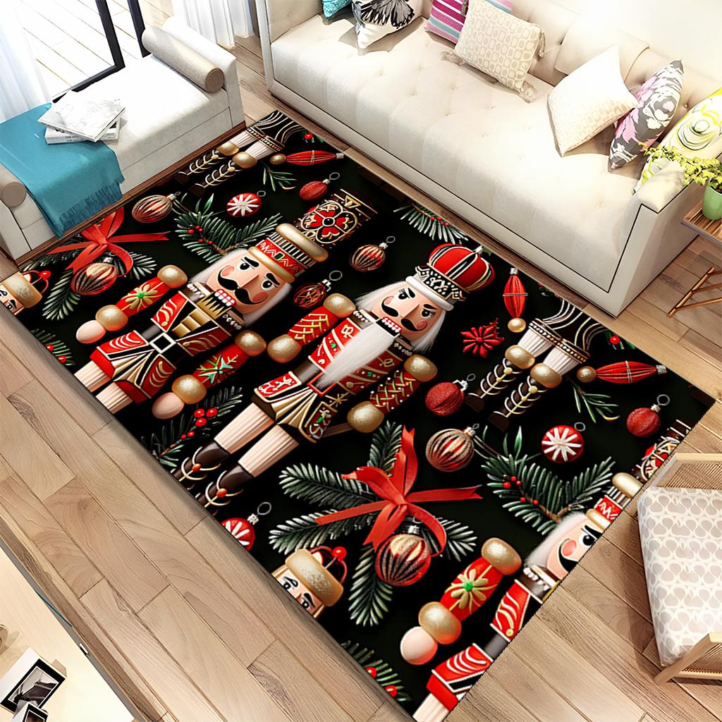 Merry Christmas Gift The Nutcracker Cartoon Doll Happy New Year Carpet Rug for Living Room Bedroom Home Sofa Decoration,Non-slip