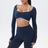 European-American Contrast Long-Sleeve Quick-Dry Yoga Top with Beautiful Back and Built-in Bra
