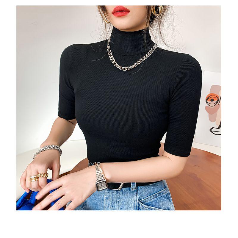 Magic Queen Thread Half Sleeve T-shirt Women Spring and Summer Half Sleeve Turtleneck Shirt Inner wear Slim fit Top T-Shirt