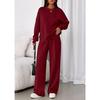Women's Crew Neck Long Sleeve Loose Fit Sweatshirt and Elastic Waist Wide Leg Pants Two Piece Tracksuit