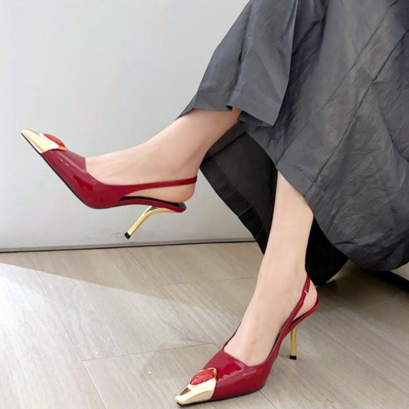 Summer Set Diamonds Design Luxury Heels Womens Elegant Pointed Toe Thin Heel Slingback Sandals Wedding Shoes Zapatillas De Mujer