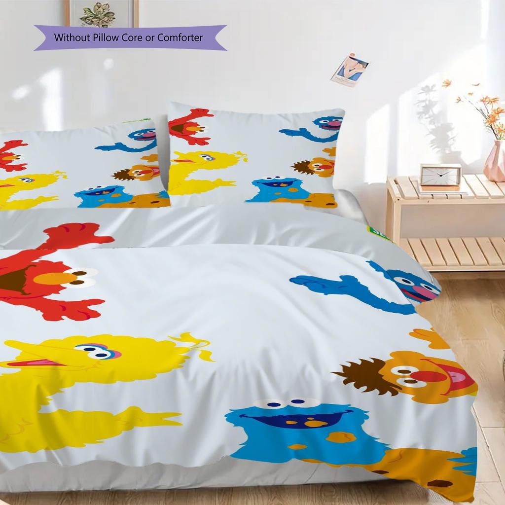 1PC Sesame Street pattern Bedding Quilt Set Quilt Cover Pillowcase Home Decoration Birthday Gift (1 * duvet cover + 2 * pillowcase, without core)