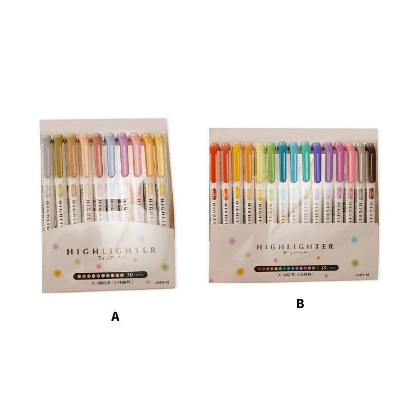 Double Headed Fluorescent Highlighter Pen 10/15Color Double Tip Marker Pen for Scrapbooking Journal Planner Card Making
