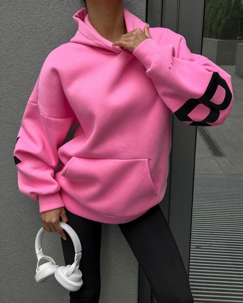 Dames Herfst Europese & Amerikaanse Stijl Briefprint Hoodie - Lange Mouw, Verdikt, Veelzijdig, Sportieve Pullover.