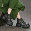 Johnature Genuine Leather Round Toe Hollow-out Thick Soled Boots Retro High Heels Women's Platform Shoes