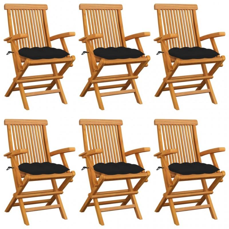 Day and Night - Day and Night Garden Chairs 6 Units Solid Teak Wood with Black Cushions