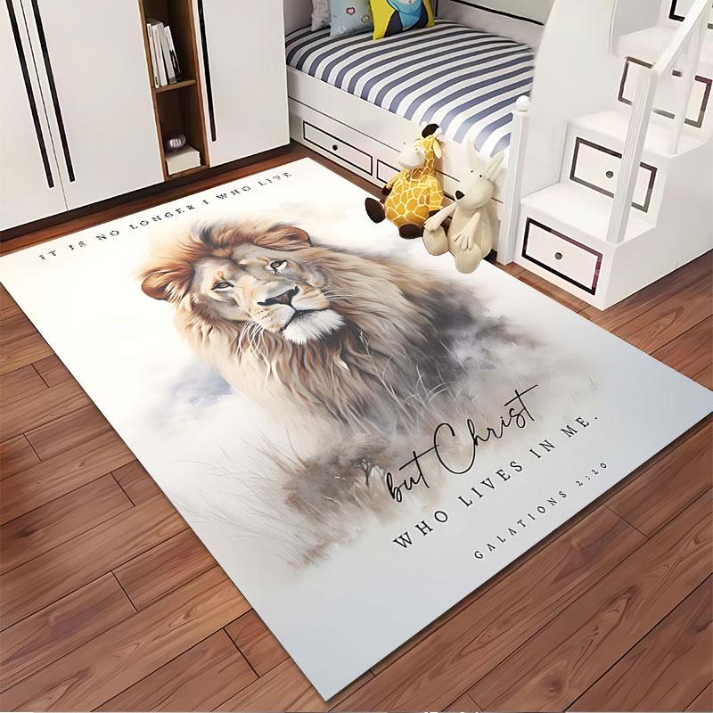 Lion Art with Bible Quote suitable as a non-slip mat for the living room or bedroom sofa