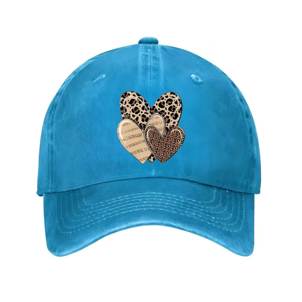 Leopard Print Hearts Baseball Cap Unisex Adjustable Cotton Casual Wash Style Summer Sun Hat