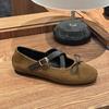 Cross Buckle Shallow Mouth Flat Bottom Mary Jane New Vintage Suede Round Head Bow Single Shoes Women