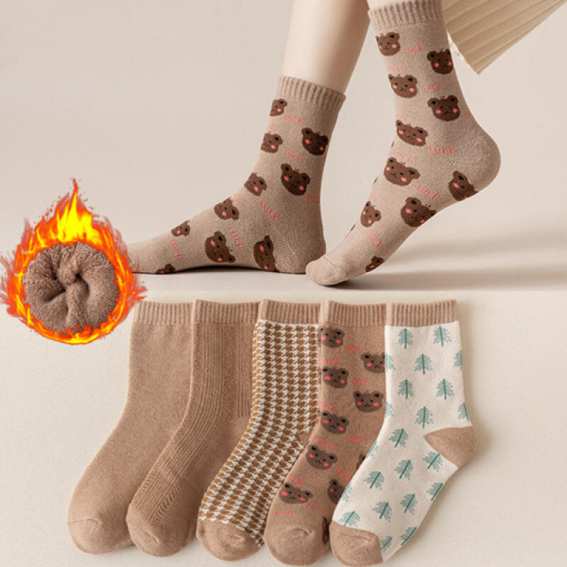 [Set of 5] Larico Mixed Pattern Basic Brown Medium Socks Brown 5-piece set