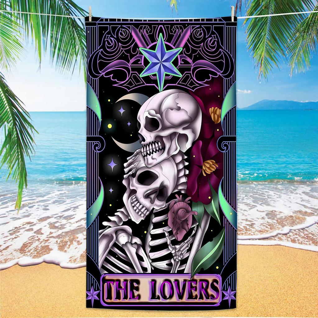 Gothic Skull Beach Towel Microfiber Quick Dry Bath Towel Dark Forest Horror Print Swimming Pool Towel Large Decor Towel