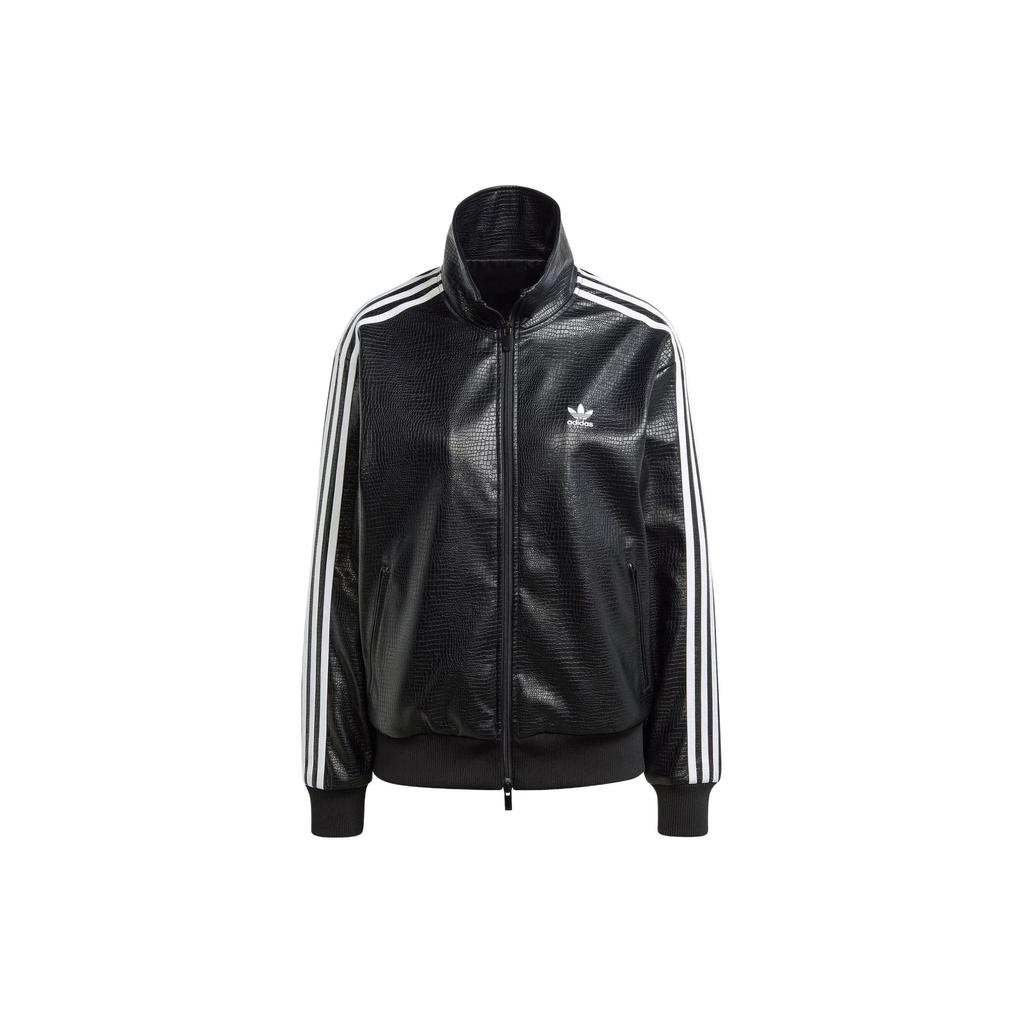 Adidas Originals Firebird Premium Faux Leather Luxe Three-Stripe Color Block Sports Jacket Women Jacket Black IY2912