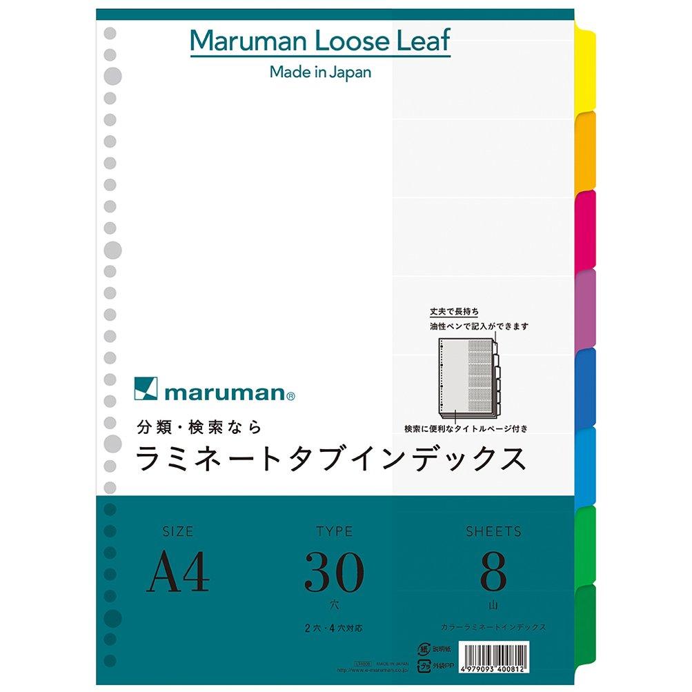 Maruman Index A4 30-Hole (2-Hole Compatible) Index Sheets, 8 Tabs, 1 Set of 10, LT4008