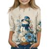 Jule trykk topper for unge jenter 4-11 år rund hals 3/4 ermer T-skjorter trendy topper antrekk tees