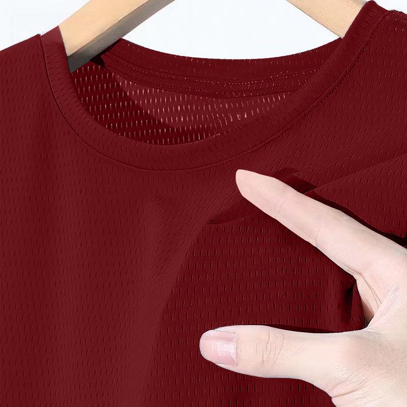 Men's Quick-Dry Ice Silk Mesh T-Shirt: Solid Color, Breathable, Loose Fit, Plus Size, Short Sleeve