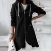 Women's Casual Loose Long Sleeve Padded Sweatshirt Coat with Zipper Hooded Warm Comfortable