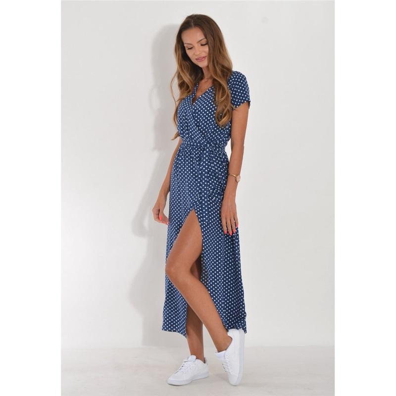 Holiday Polka Dot Print Strap Waist V-neck Mid-length Short-sleeved Dress