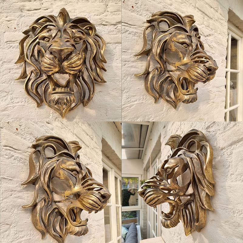 Unique Large Lion Head Wall Hanging Art Sculpture Gold Resin Lion Head Art Wall Decoration Bedroom Hanging Decoration