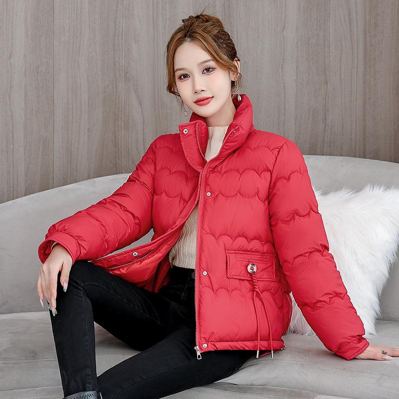 Осень-зима теплая короткая куртка женская однотонная тонкая куртка с воротником-стойкой — фото 14