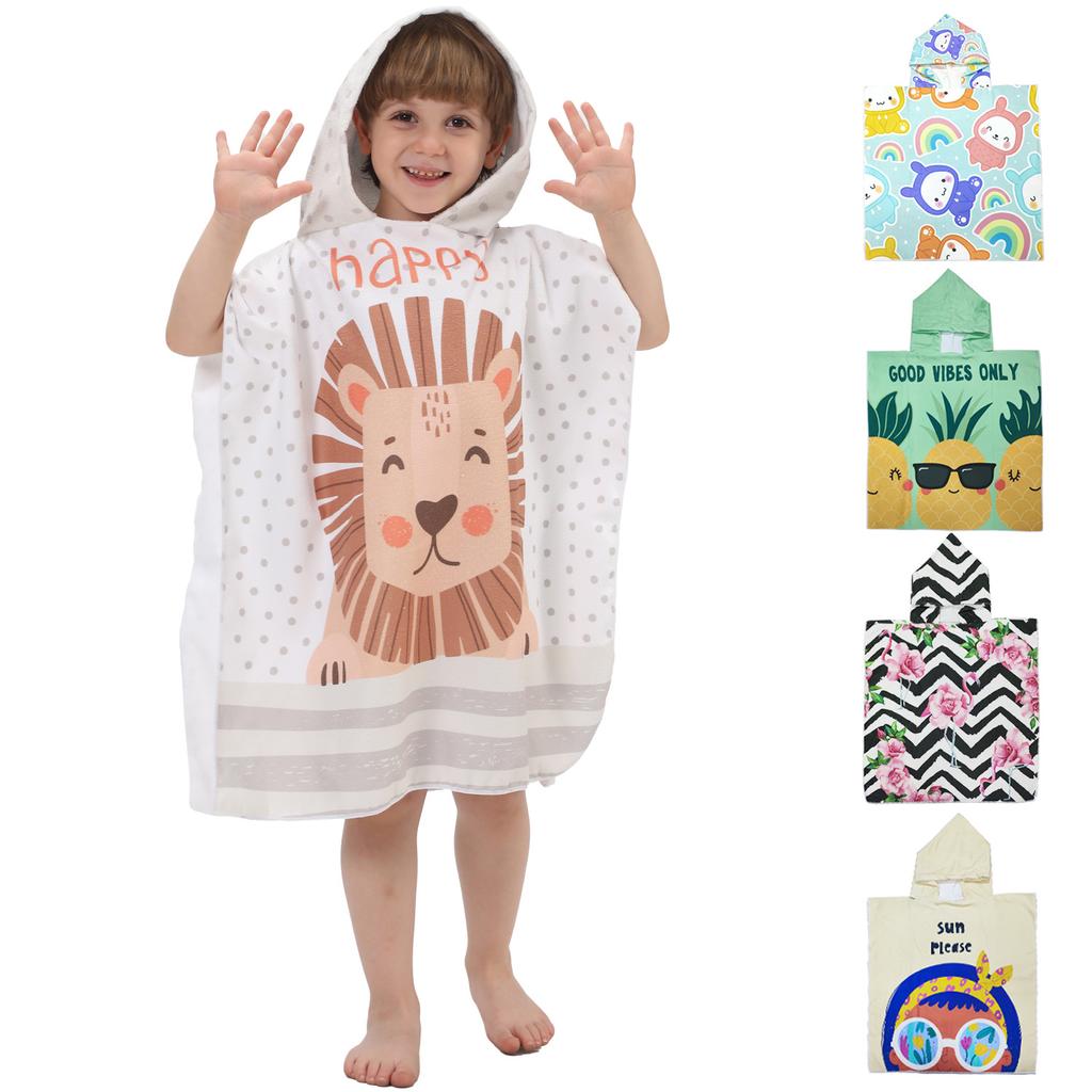 Ultra Fine Fiber Children's Bath Towel Printed Large Bathrobe for Baby Beach Swimming, Portable Absorbent Beach Towel