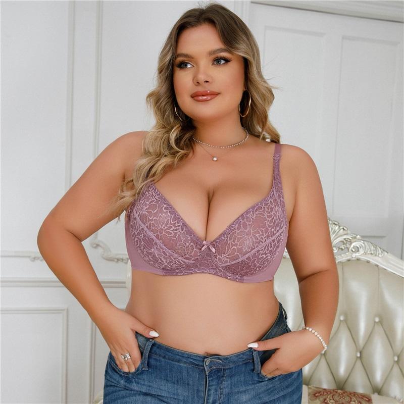 Lencería Europea y Americana de Talla Grande Sexy Sujetador Push Up de Encaje de Color Sólido para Mujer