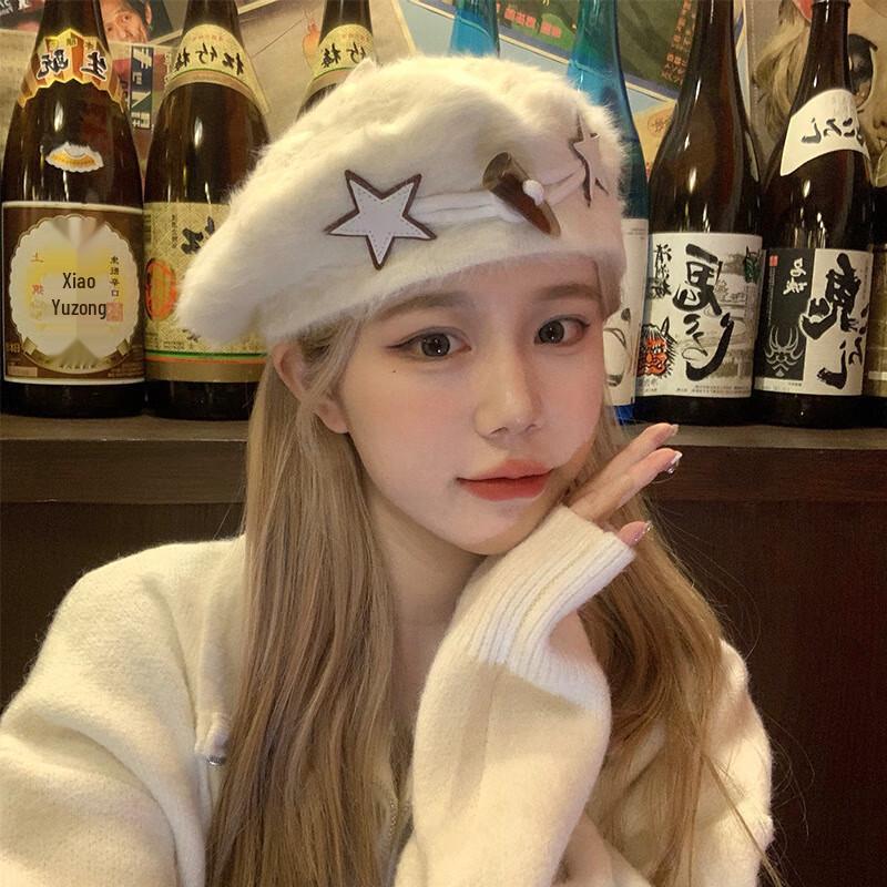 Женская белая пушистая берет-шляпа с мехом кролика Lilang