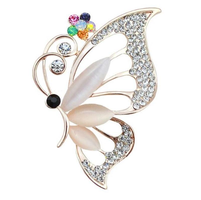 Fashion Pearl Butterfly Brooch Trendy Rhinestone Wreath Charm Metal Pins Silk Scarf Clothing Accessories for Women Jewelry Gift