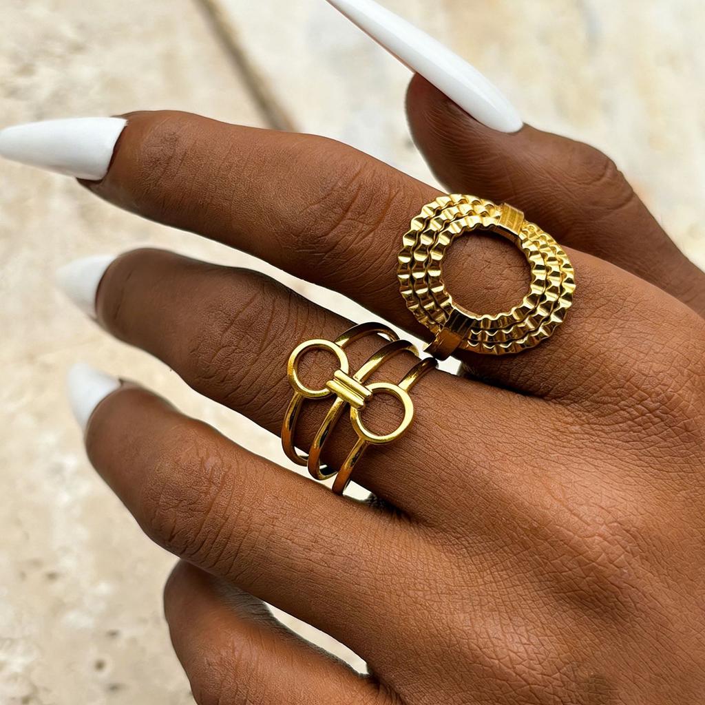 2PCS Exaggerated Irregular Geometric Stainless Steel Open Rings for Women Men Gold-color Personality Ring Finger Jewelry