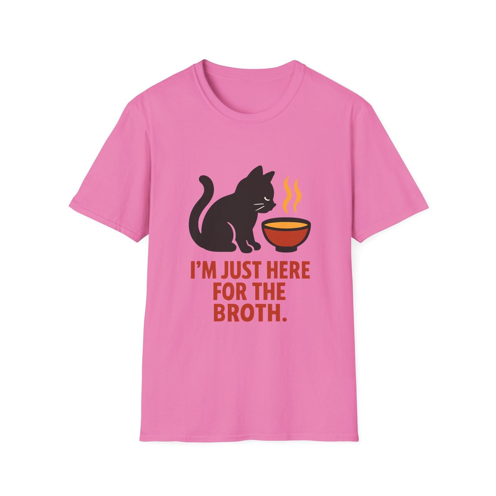 Unisex Softstyle T-Shirt Mens Womens Tees Top Black Cat Funny I’m Just Here for the Broth Cartoon Tee S