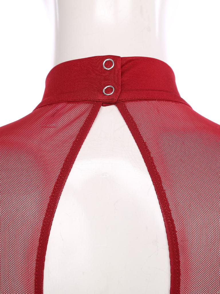 Womens Sparkly Lyrical Performance Dress Back Keyhole Leotard Sheer Mesh Details Slit Hem Modern Dance Costume