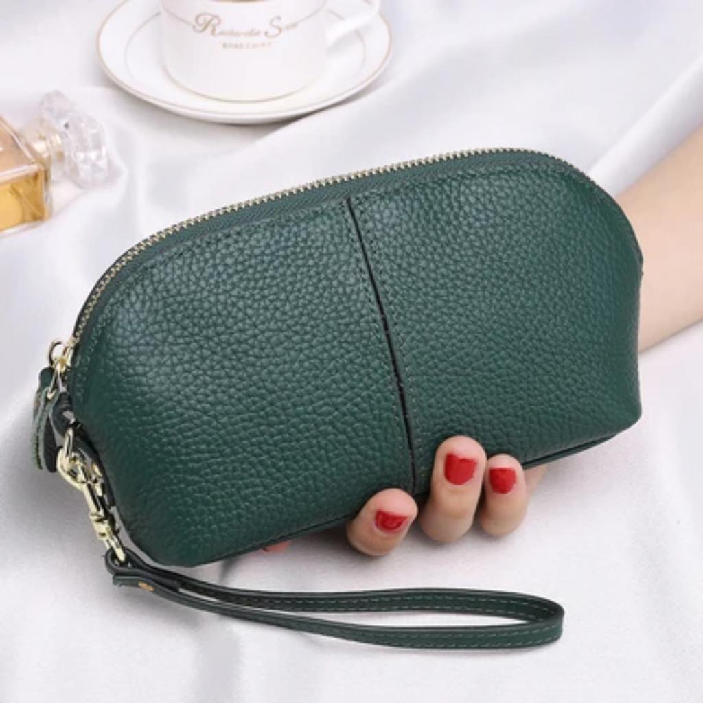 Genuine Leather Women Long Wallet Zipper Wristlet Bag Lady Clutches Coin Purse Cowhide Mobile Phone Bag Evening Party Handbag