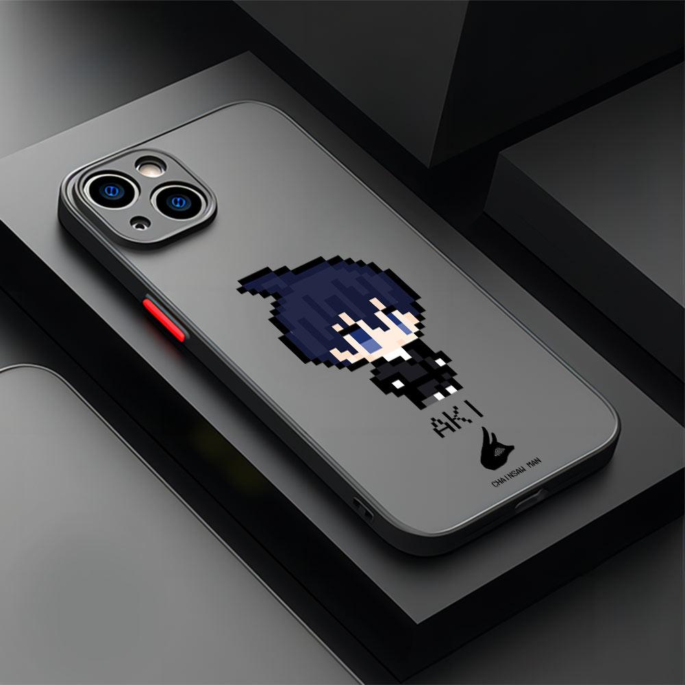 Pixel Style Cute Chainsaw Man Phone Case For iPhone 17 Air 16 e 15 14 13 12 11 Pro Max Plus Mini SE 2020 2022 Transparent Cover