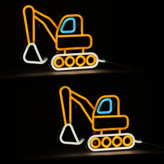 2Pcs Neon Sign Construction Excavator Vehicles LED Neon Light USB Powered Wall