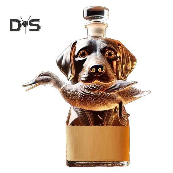 Hunting Dog Whiskey Decanter 3D Engraved Duck Hunter Dog Glass Bottle Animal Whiskey Bottle Wine Container for Men Dad Home Bar Decor