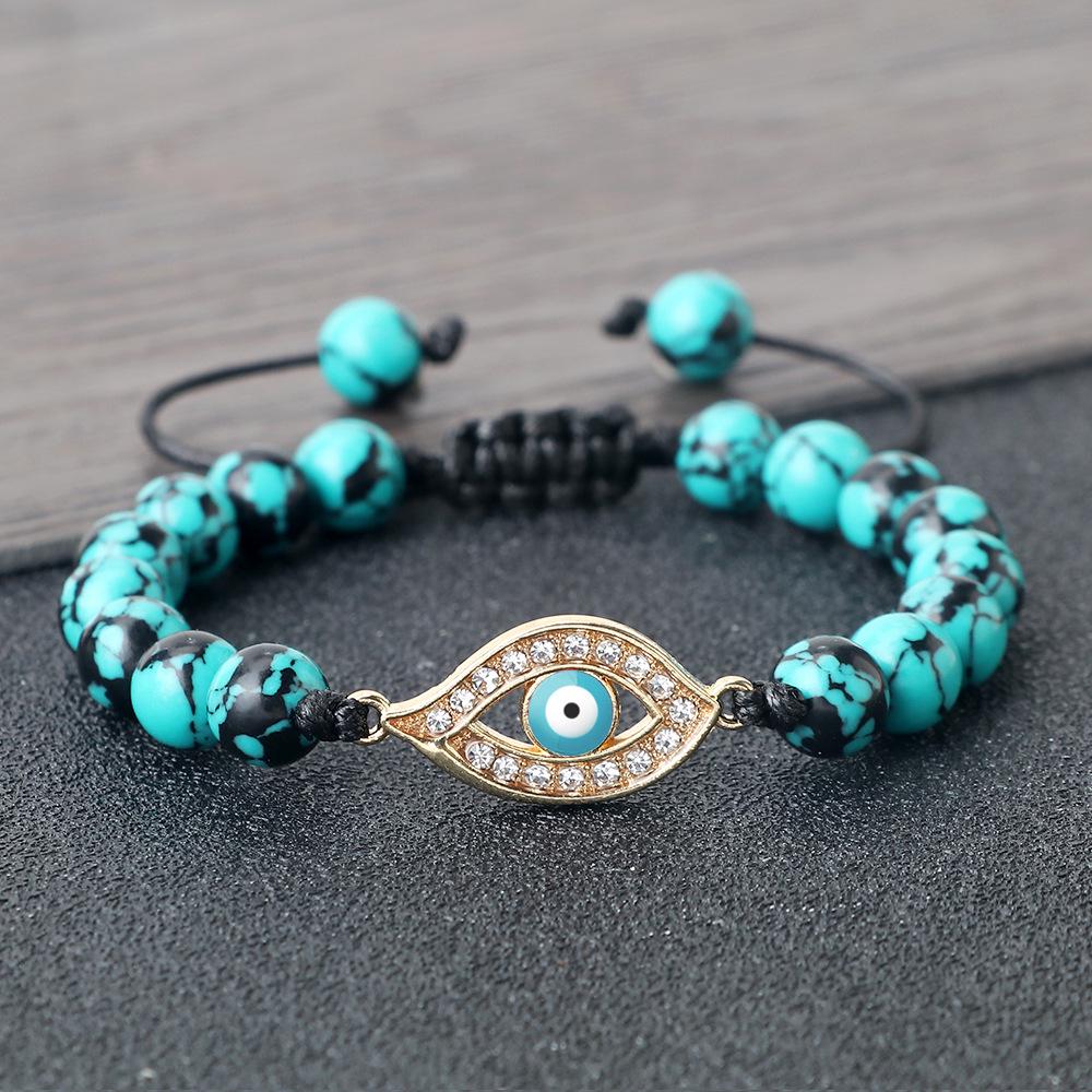 Devil's Eye Round Bead Bracelet with Plated Alloy Woven Cord