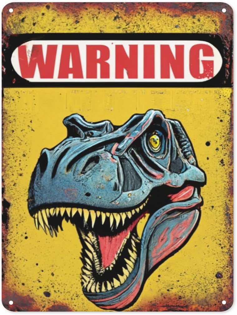 Funny Beware of The Dinosaur Tin Sign Retro Metal Wall Decor Poster Vintage Sign for Home Bar Garage Garden Patio Porch Bathroom