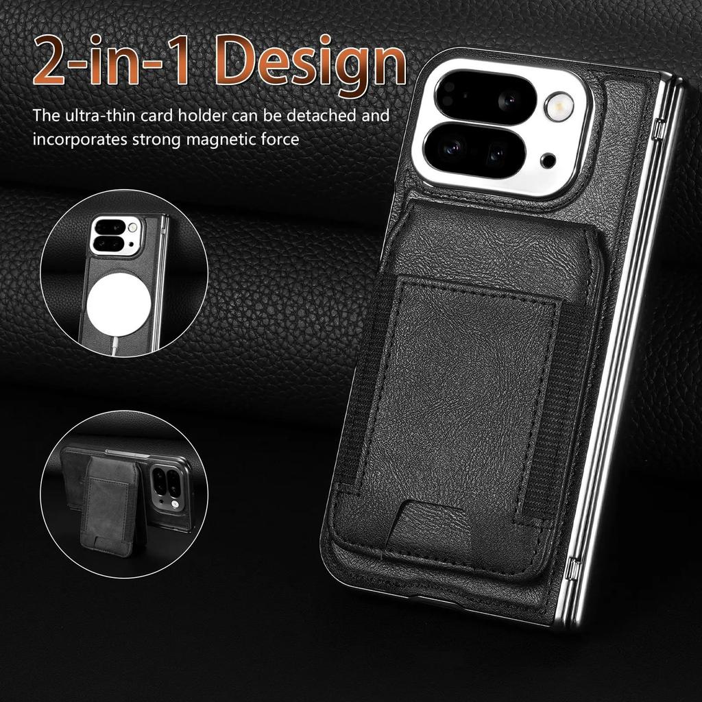 Custodia Portafoglio Magnetico in Pelle per Google Pixel 10 Pro Fold 9Pro Fold Supporto Porta Carte + Protezione Cerniera + Pellicola Schermo Copri Telefono