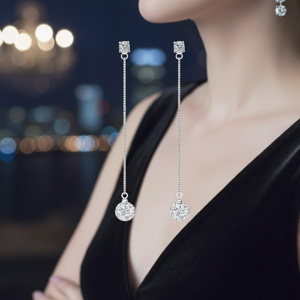 Elegant Silver Plated Rhinestone Tassel Dangle Earrings Women s Wedding Prom Party Jewelry серебряный
