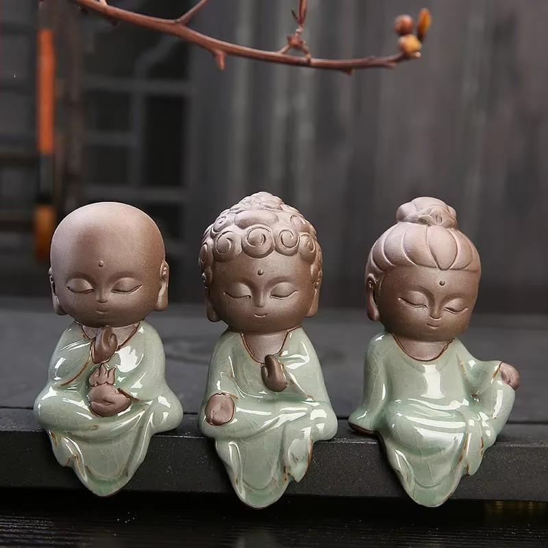 Cute Guanyin Tea Pets Ceramics Buddha Little Monk Boutique Geyao Small Home Decor Ornaments Kung Fu Tea Play Accessories