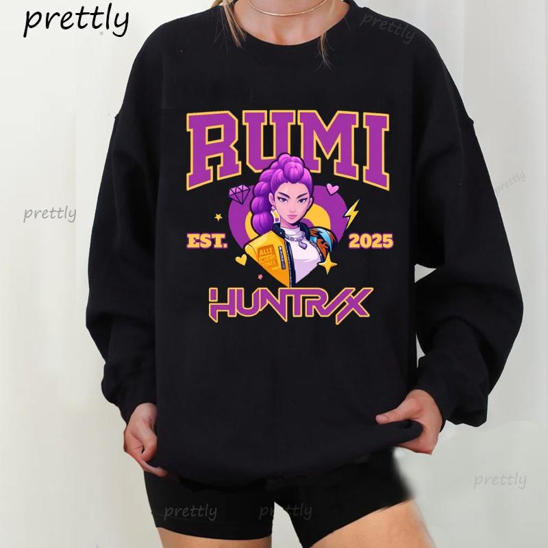 Huntrix Round Neck Kpop Demon Hunters Sweatshirts Rumi Zoey Mira Graphic Pullover Women's Sweatshirts Long Sleeve Streetwear