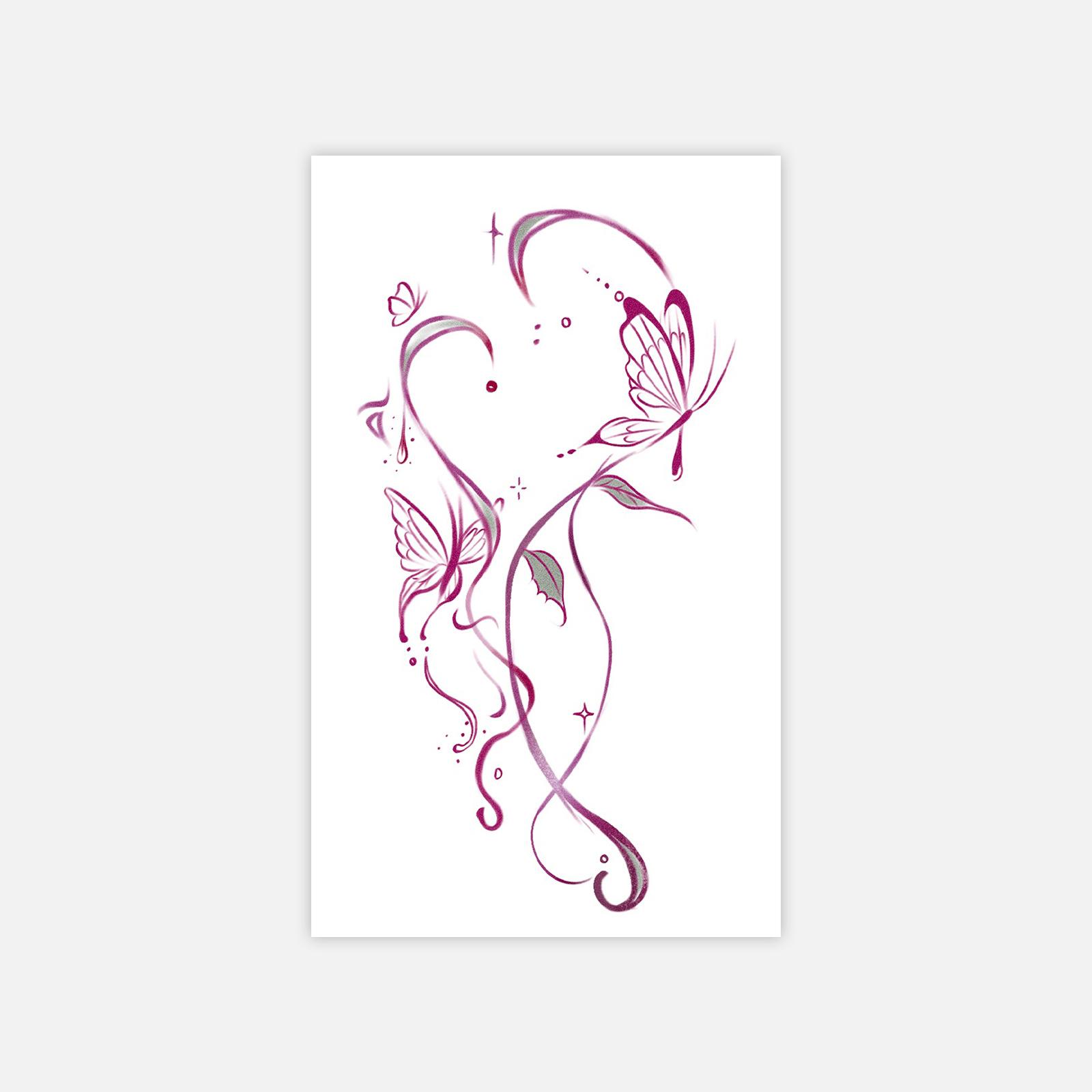 Pink Butterfly Love Flower Tattoo Sticker Simple Arm Waist Tattoo Sticker 6*10